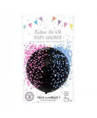 Ballon noir latex 40 cm Fille ou Garcon + 2 sachets de confettis rose et bleu