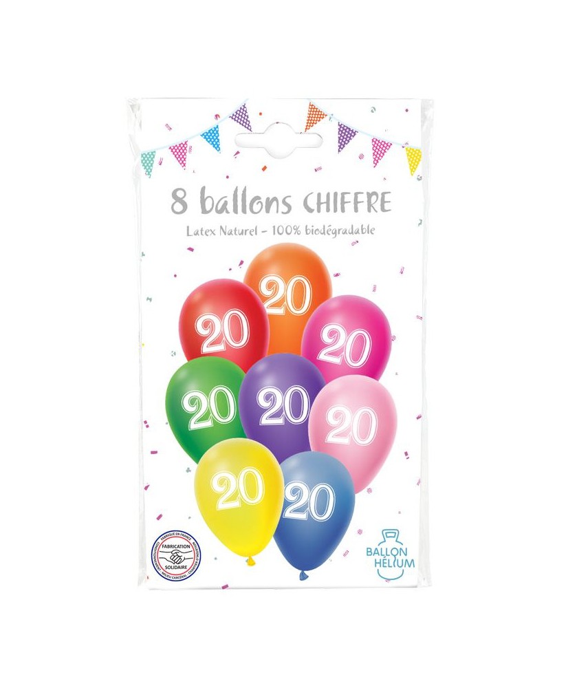 8 Ballons latex 30 cm ANNIVERSAIRE 20 coloris assortis