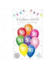 8 ballons latex 30 cm ANNIVERSAIRE 30 coloris assortis