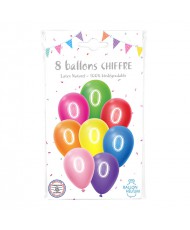 8 ballons latex 30 cm ANNIVERSAIRE 0 coloris assortis
