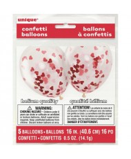 5 Ballons 40 cm Confettis Coeurs rouges